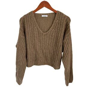 Piazza Roma Mohair Blend Chunky Open Knit V-Neck Sweater Cropped -Small